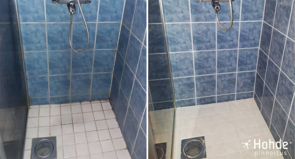 Kylpyhuone ennen ja jälkeen Hohdepinnoituksen
