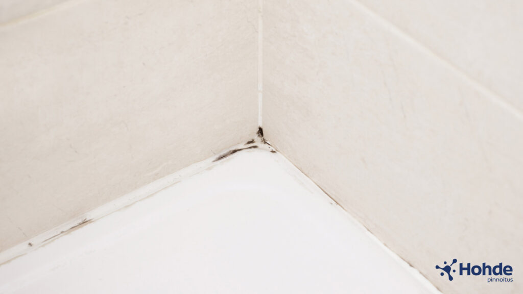 Vanhat ja irti lähteneet silikonisaumat, jotka ovat mustahomeessa